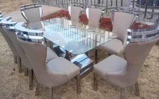 Cobra Collection – 8-Seater Dining Set with Glass Top